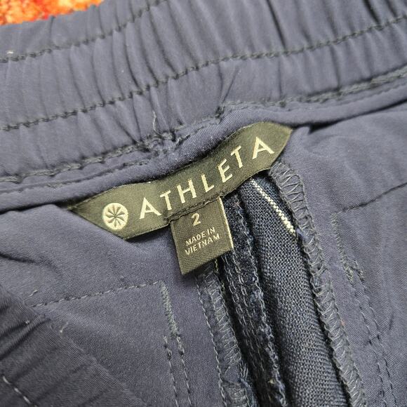 Athleta Stripe Bali Linen Crop Blue Linen Blend Pants Drawstring Size 2 - Picture 4 of 9